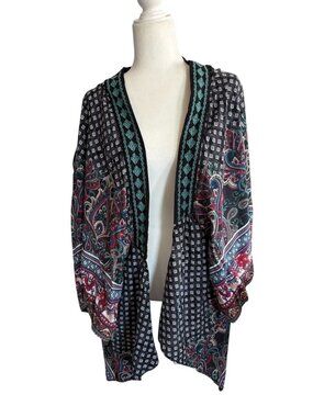 Flying Tomato Black Paisley Open-Front Kimono Cardigan Medium